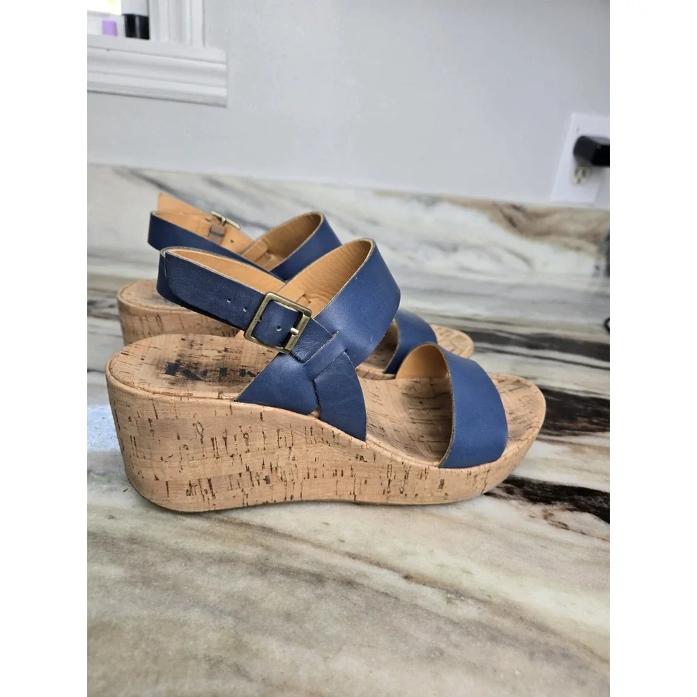 Kork's by Kork Ease Austin Slingback Leather Wedge Sandals Size 8 Blue‎